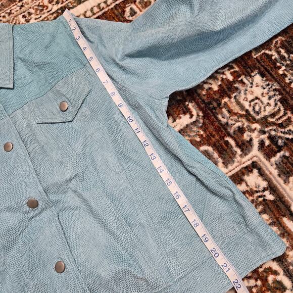 New Denim & Co Leather Blue textured Jacket Coat Snap Button XL - Picture 8 of 8